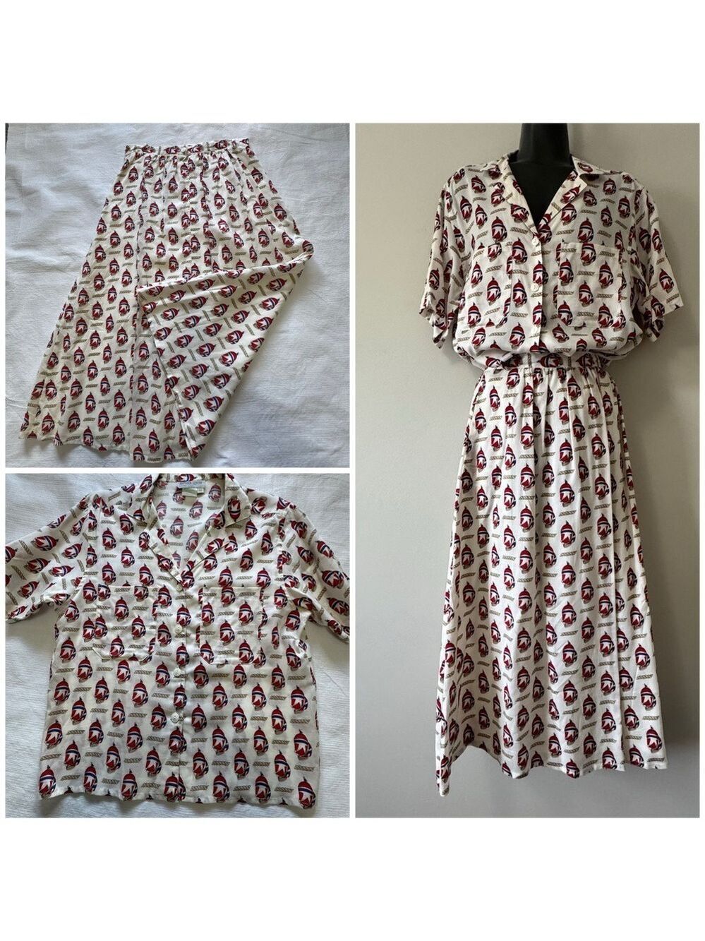 Vintage x Pameka Look Women's Red and White Printed  Set size 12